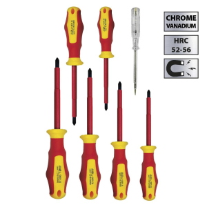 SET DI 7 CACCIAVITI ISOLATI (3 PIATTI + 3 A CROCE + TESTER) VELAMP CF170