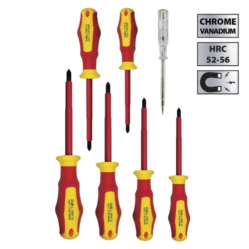 SET DI 7 CACCIAVITI ISOLATI (3 PIATTI + 3 A CROCE + TESTER) VELAMP CF170