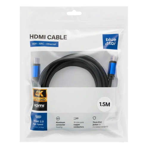 CAVO HDMI TO HDMI 2 METRI 4K 120HZ - ALTA VELOCITÀ, HDR, ARC, ETHERNET, AWM, 18 GBPS 1,5 M NERO | BLUE STAR