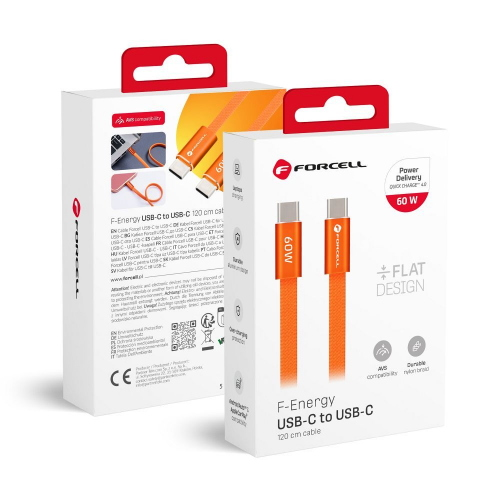 CAVO DATI DA TYPE-C A TYPE-C 1,2 METRI QC4.0 3A 60W ARANCIONE | FORCELL CCFN23
