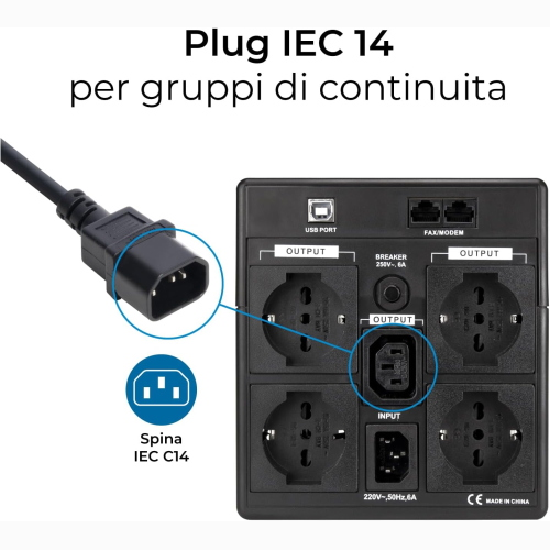 VULTECH MU-UPS04 CAVO SDOPPIATORE SPLITTER DI ALIMENTAZIONE PER UPS | INGRESSO 1X IEC C14 A TRIPLA USCITA 3X C13 | MULTIPRESA FLESSIBILE 1M | MAX CARICO 3000W 10A 250V PER SERVER, MONITOR E UFFICIO