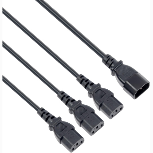 VULTECH MU-UPS04 CAVO SDOPPIATORE SPLITTER DI ALIMENTAZIONE PER UPS | INGRESSO 1X IEC C14 A TRIPLA USCITA 3X C13 | MULTIPRESA FLESSIBILE 1M | MAX CARICO 3000W 10A 250V PER SERVER, MONITOR E UFFICIO