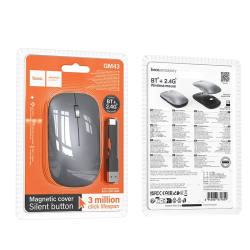 MOUSE WIRELESS DUAL MODE BLUETOOTH 1600DPI GRIGIO HOCO GM43