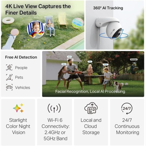 TELECAMERA OUTDOOR WIFI 360° 8MP 4K 2.4G/5GHZ SMART AI DETECTION BLUETOOTH 5.0 SUPP.MICRO SD FINO 512GB TAPO MOTORIZZATA | TP-LINK TC46