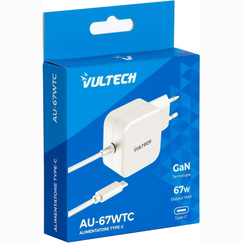 ALIMENTATORE UNIVERSALE PER NOTEBOOK VOLT AUTOMATICO TYPE-C VULTECH 67W AU-67WTC TECNOLOGIA GAN E FUNZIONE PPS