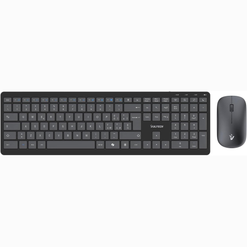 VULTECH KM-851W KIT TASTIERA E MOUSE WIRELESS TASTI A FORBICE SILENZIOSI CLICK SILENZIOSO LAYOUT ITALIANO QWERTY ULTRASLIM TASTIERINO NUMERICO, TASTI MULTIMEDIALI PROTEZIONE LIQUIDI PC/MAC/LINUX NERO