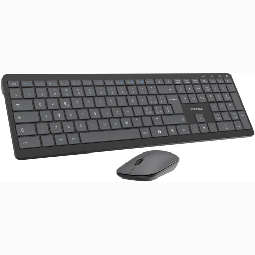 VULTECH KM-851W KIT TASTIERA E MOUSE WIRELESS TASTI A FORBICE SILENZIOSI CLICK SILENZIOSO LAYOUT ITALIANO QWERTY ULTRASLIM TASTIERINO NUMERICO, TASTI MULTIMEDIALI PROTEZIONE LIQUIDI PC/MAC/LINUX NERO