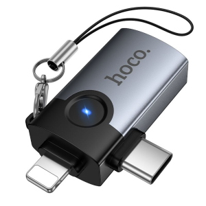 ADATTATORE OTG 2 IN 1 LIGHTNING/USB C A USB A HOCO UA46D GRIGIO VICTORY