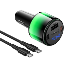 ALIMENTATORE CARICABATTERIE PER AUTO HOCO 1XUSB A + 2X TYPE-C PD QC3.0 37W + CAVO TYPE-C DA 1 METRO Z69A NERO  
