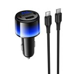 ALIMENTATORE CARICABATTERIE PER AUTO HOCO 1XUSB A + 2X TYPE-C PD QC3.0 37W + CAVO TYPE-C DA 1 METRO Z69A NERO  