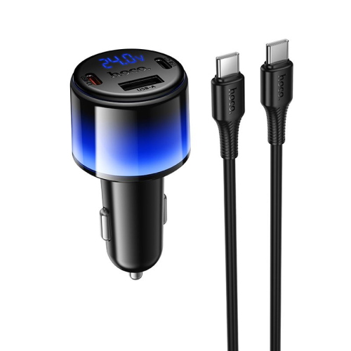 ALIMENTATORE CARICABATTERIE PER AUTO HOCO 1XUSB A + 2X TYPE-C PD QC3.0 37W + CAVO TYPE-C DA 1 METRO Z69A NERO  