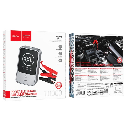 POWER BANK 10000MAH 2,4A 18W CON FUNZIONE DI AVVIAMENTO DI EMERGENZA PER AUTO HOCO QS7 GRIGIO METALIZZATO