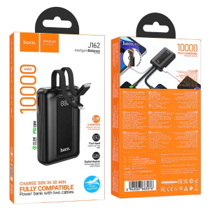 POWERBANK 10000 MAH QC PD 22,5W CON CAVI INTEGRATI TYPE-C + LIGHTNING HOCO J162 NERO