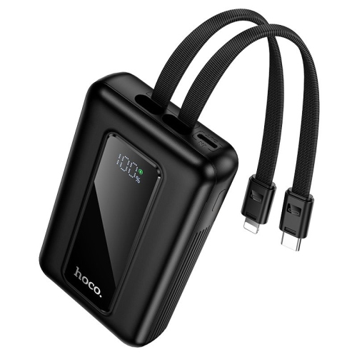 POWERBANK 10000 MAH QC PD 22,5W CON CAVI INTEGRATI TYPE-C + LIGHTNING HOCO J162 NERO