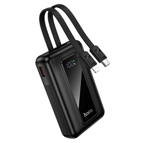 POWERBANK 10000 MAH QC PD 22,5W CON CAVI INTEGRATI TYPE-C + LIGHTNING HOCO J162 NERO
