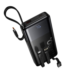 POWERBANK 10000 MAH QC PD 2A 22,5W CON CAVI INTEGRATI USB A + TYPE-C + LIGHTNING + MICRO USB HOCO J156 NERO