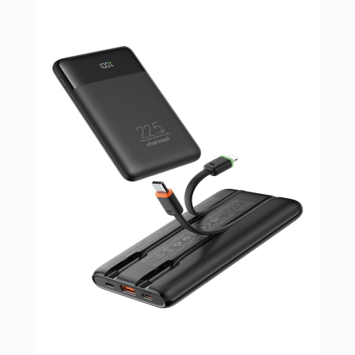 POWERBANK CHARMAST W1202 PD3.0 3A 22,5W 10000 MAH CON CAVI INTEGRATI TYPE-C / LIGHTNING NERO