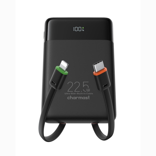 POWERBANK CHARMAST W1202 PD3.0 3A 22,5W 10000 MAH CON CAVI INTEGRATI TYPE-C / LIGHTNING NERO