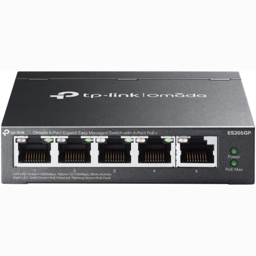 HUB SWITCH DI RETE TP-LINK ES205GP OMADA 5 PORTE GIGABIT CON 4 PORTE POE+ 65W EASY MANAGED, IN METALLO, FACILE GESTIONE DEL CLOUD, FUNZIONAMENTO SILENZIOSO, RISPARMIO ENERGETICO, PLUG & PLAY  VISITA LO STORE DI TP-LINK