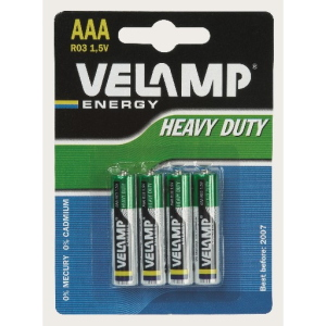 BATTERIA MINISTILO AAA R03 VELAMP ZINCO CARBONE CONFEZIONE 4 PEZZI
