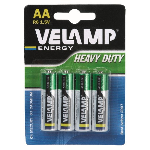 BATTERIA STILO AA R06 VELAMP ZINCO CARBONE CONFEZIONE 4 PEZZI