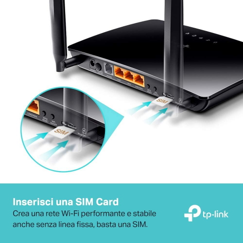 ROUTER MODEM 4G LTE CON 3 PORTE LAN E 2 ANTENNE WIFI CON SLOT SIM + PORTA COLLEGAMENTO RJ45 | TP-LINK TL-MR6500V