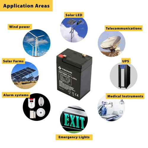 BATTERIA ERMETICA AL PIOMBO PER UPS LUCI DI EMERGENZA SISTEMI DI ALLARME 6V 3,2A ATTACCHI FASTON, VERTICALE | VELAMP 23725H