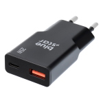 ALIMENTATORE CARICABATTERIE DI RETE SLIM GAN TYPE-C + USB PD QC4.0 3A 25W | BLUE STAR TFK-SC-25WAC NERO