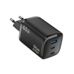 ALIMENTATORE CARICABATTERIE DI RETE NANO GAN 2X TYPE-C + USB PD QC4.0 3A 65W | BLUE STAR VT-335 NERO