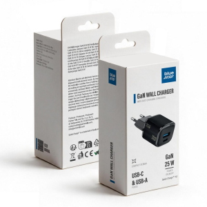 ALIMENTATORE CARICABATTERIE DI RETE NANO GAN TYPE-C + USB PD QC4.0 3A 25W | BLUE STAR VT-331 NERO