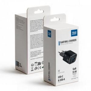 ALIMENTATORE CARICABATTERIE DI RETE NANO GAN TYPE-C + USB PD QC4.0 3A 33W | BLUE STAR VT-332 NERO